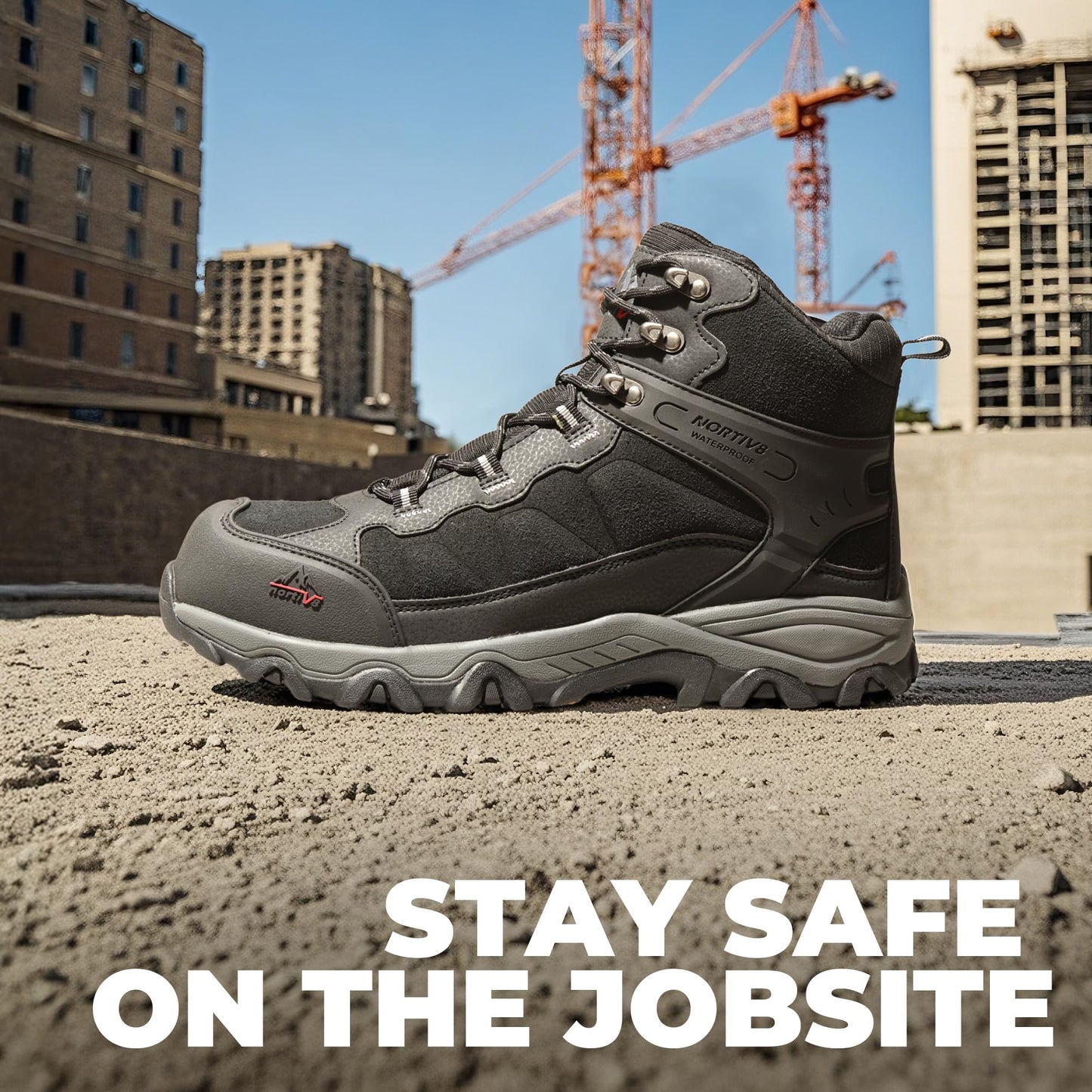 NORTIV 8 Waterproof Steel Toe Boots for Men Slip Resistant Safety Industrial Boots Paladin-Steel, Black, JS19004M-STEEL