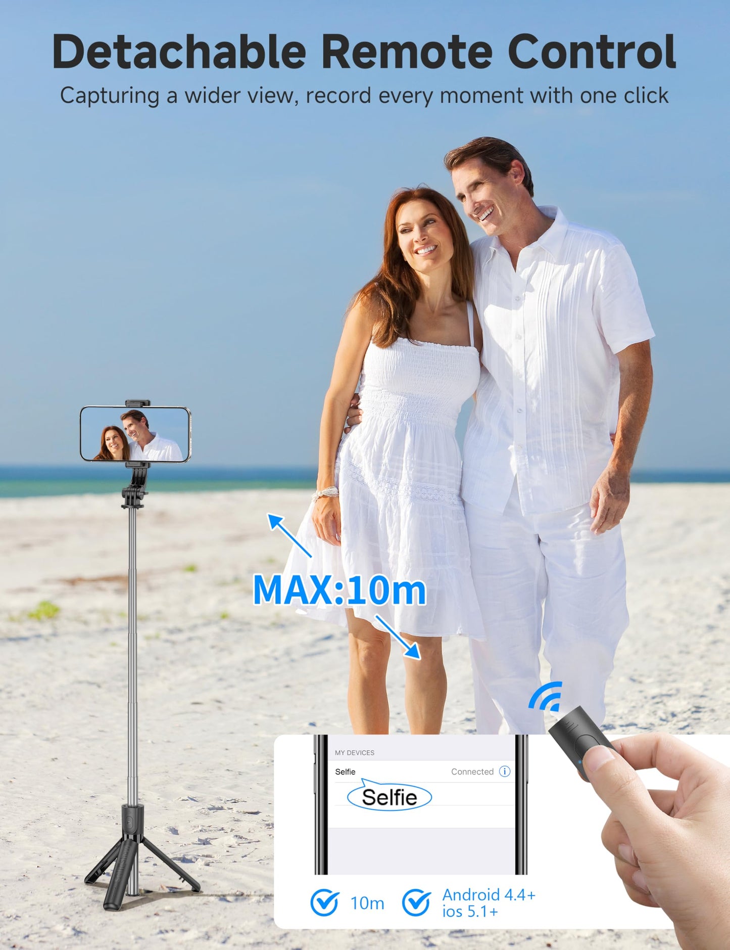 Trípode y Palo Selfie Portátil Extensible 4 en 1 (Soporte Giratorio 360°)
