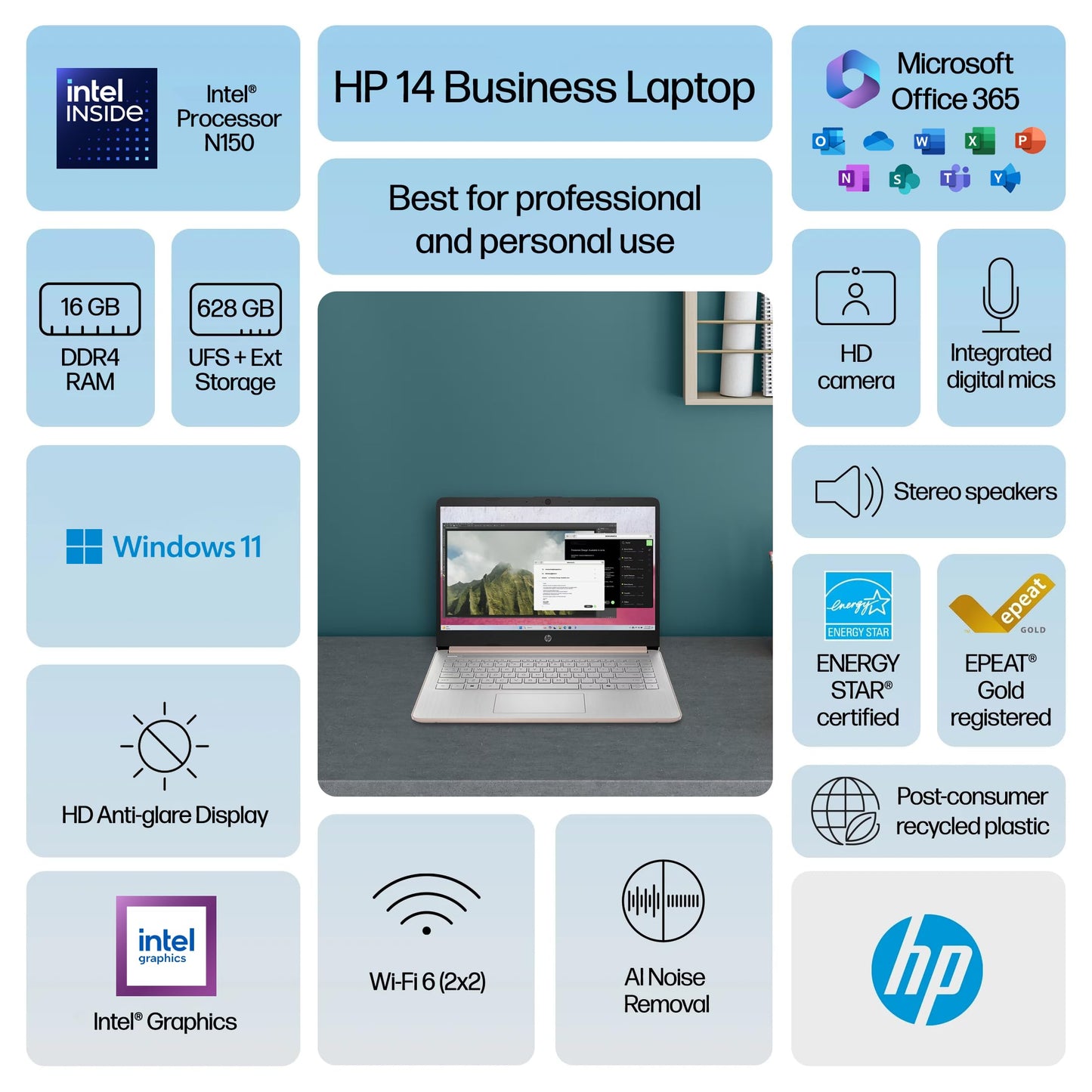 HP Laptop para Estudiantes y Negocios 14" (628GB / Rose Gold)