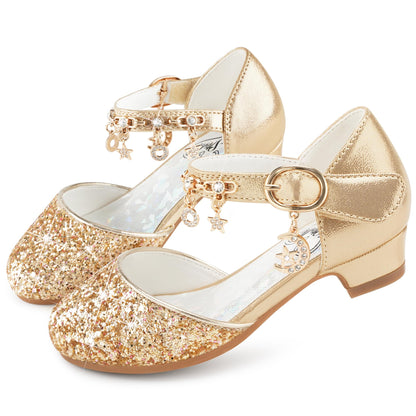 Stelle Sandalias de Tacón Alto con Lentejuelas para Niñas (Talla 2ML / T20-Gold2)