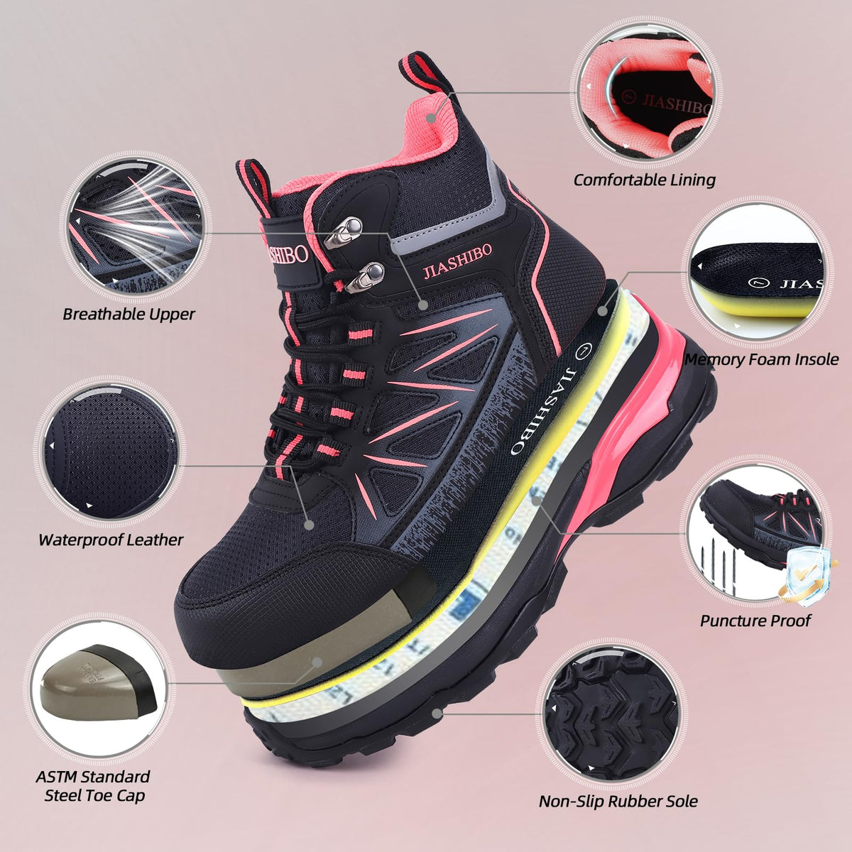 Blapek Women's Steel Toe Work Boots – Insulated Safety Shoes, Lightweight Construction Sneakers, Comfortable Durable Boots for Builders & Workers