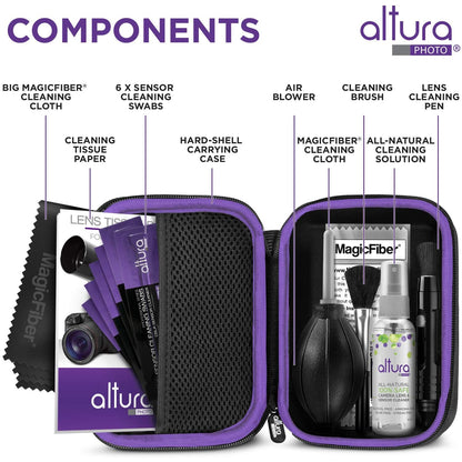Altura Photo Camera Cleaning Kit - APS-C Lens & Sensor Cleaner with All-Natural Solution, 16mm Factory-Sealed Swabs, Pen, Blower, Brush, Cloths & Hard Case for Canon Nikon Sony DSLR Mirrorless