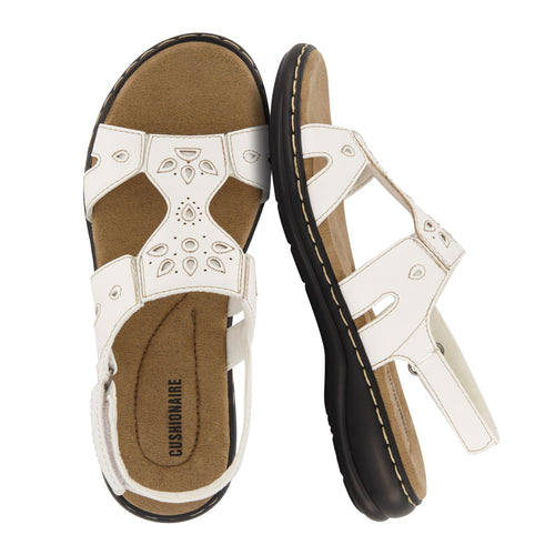 CUSHIONAIRE Briar Comfortable Womens Sandals, Flat Adjustable Slingback Sandals for Women, White