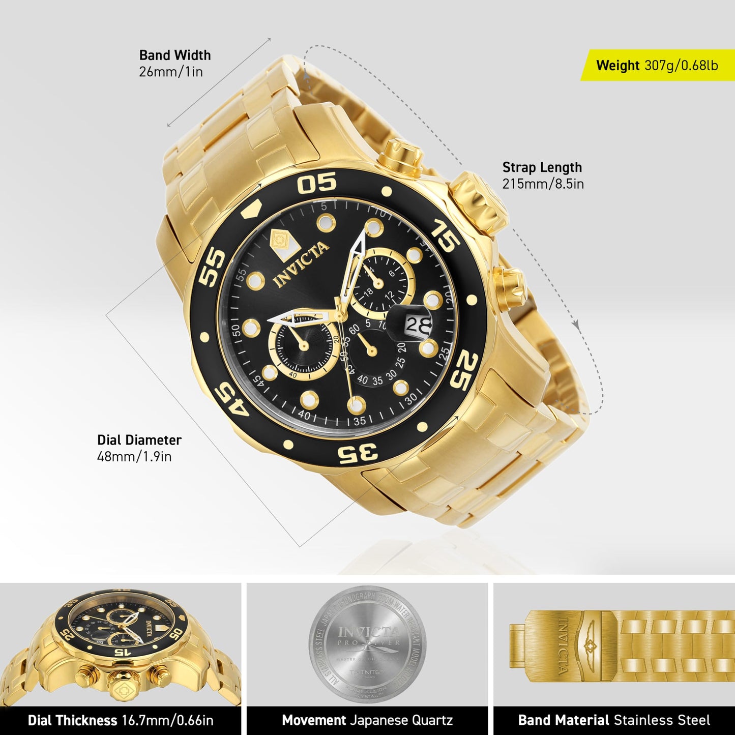 Invicta Men's 0072 Pro Diver Collection Chronograph 18k Gold-Plated Watch