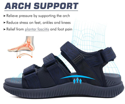 KuaiLu Mens Arch Support Hiking Sandals Orthotic Athletic Sport Recovery Walking Cushion Sandals Open Toe Summer Beach Travel Sandles Plantar Fasciitis Water Sandalias For Camping DarkBlue 9
