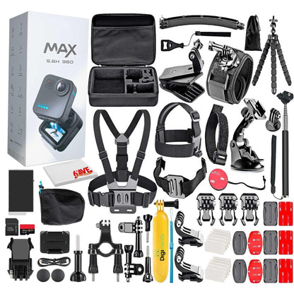 GoPro MAX 360 (2025) HD Video Waterproof Action Camera - with 50 Piece Accessory Kit | Dual-Lens 5.6K Spherical Video, 1/4-20 Mounting System Vlogging and VR Content Creation