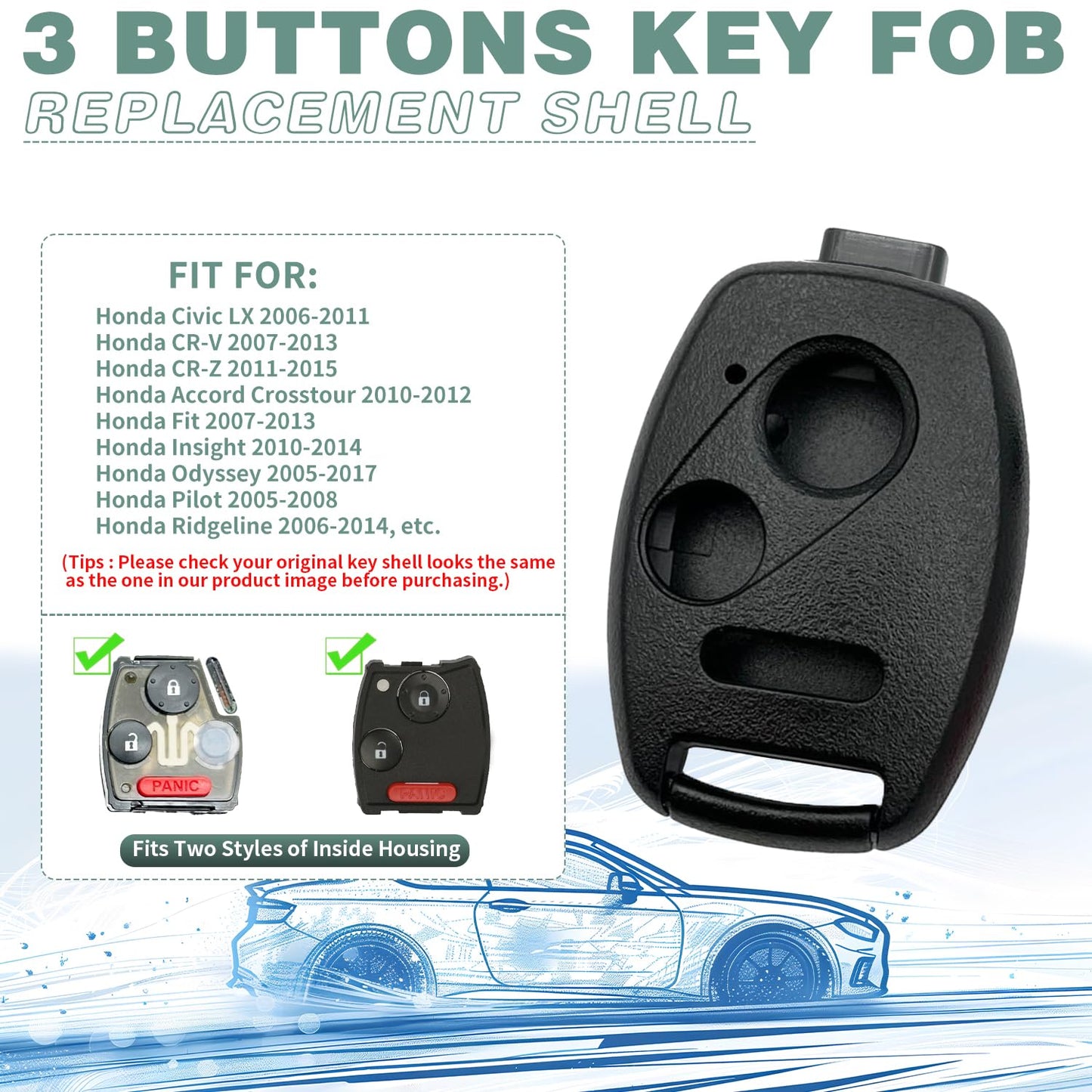 Funda para Llave Honda de Repuesto de 3 Botones (Paquete de 2)