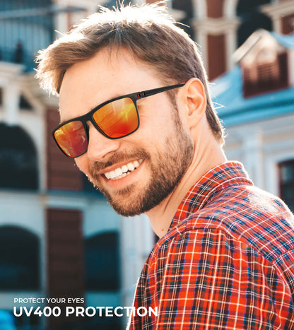 KALIYADI Lentes de Sol Polarizados para Hombre (Negro/Azul Hielo/Rojo)