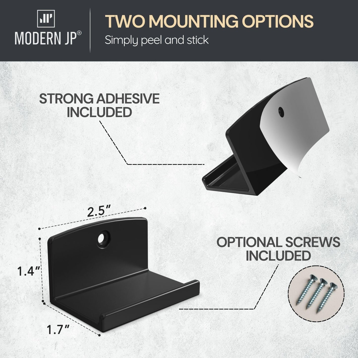 Modern JP Soportes de Pared Adhesivos para Vinilos (Paquete de 8 / Negro)