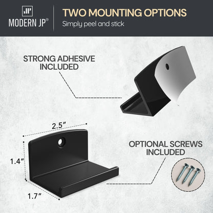Modern JP Soportes de Pared Adhesivos para Vinilos (Paquete de 8 / Negro)