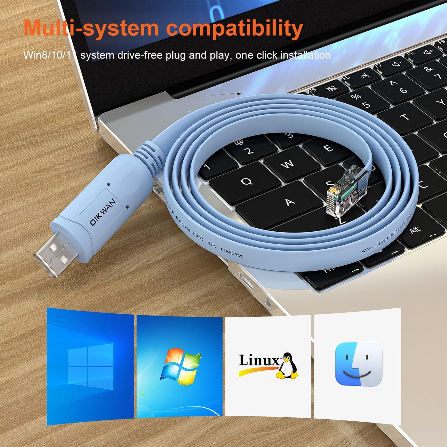 OIKWAN Cable de Consola USB a RJ45 (Azul / 1.8m)