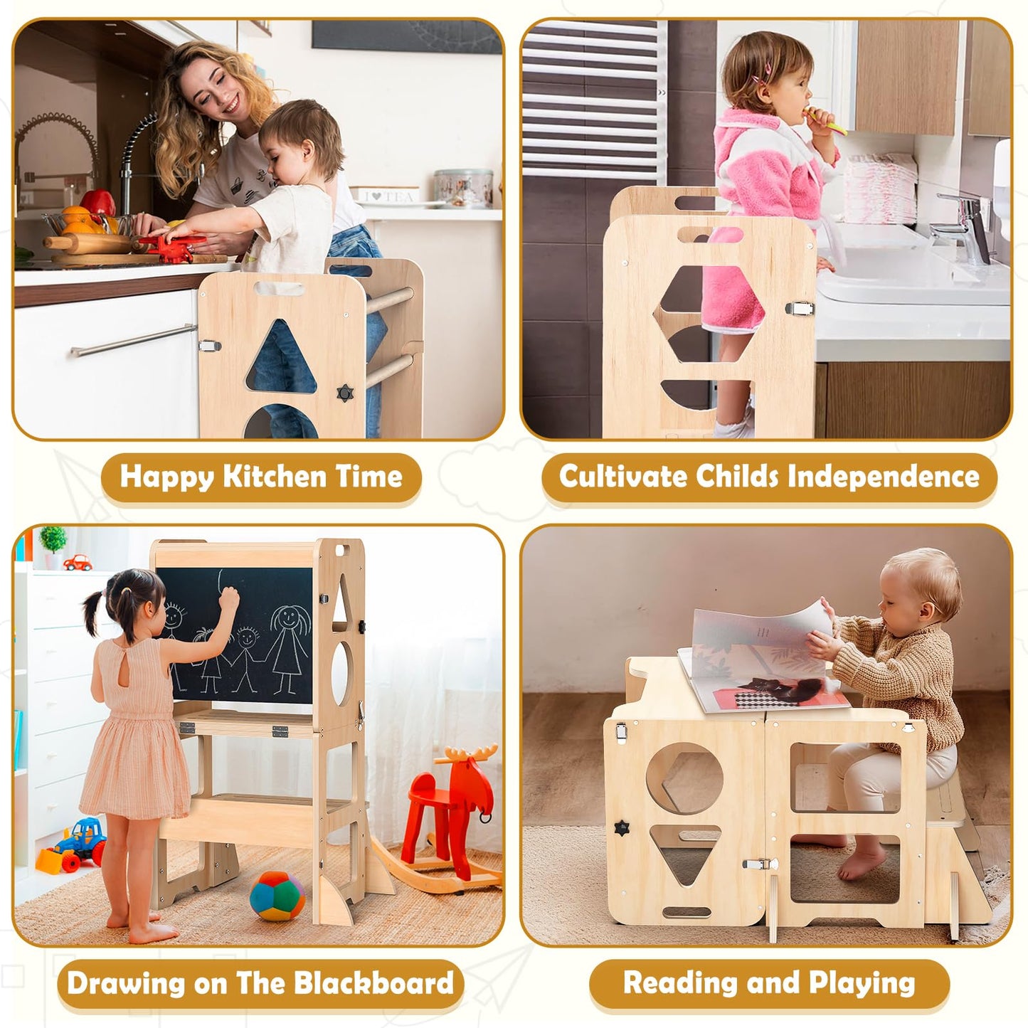 Woodure Taburete de Cocina 4 en 1 para Niños