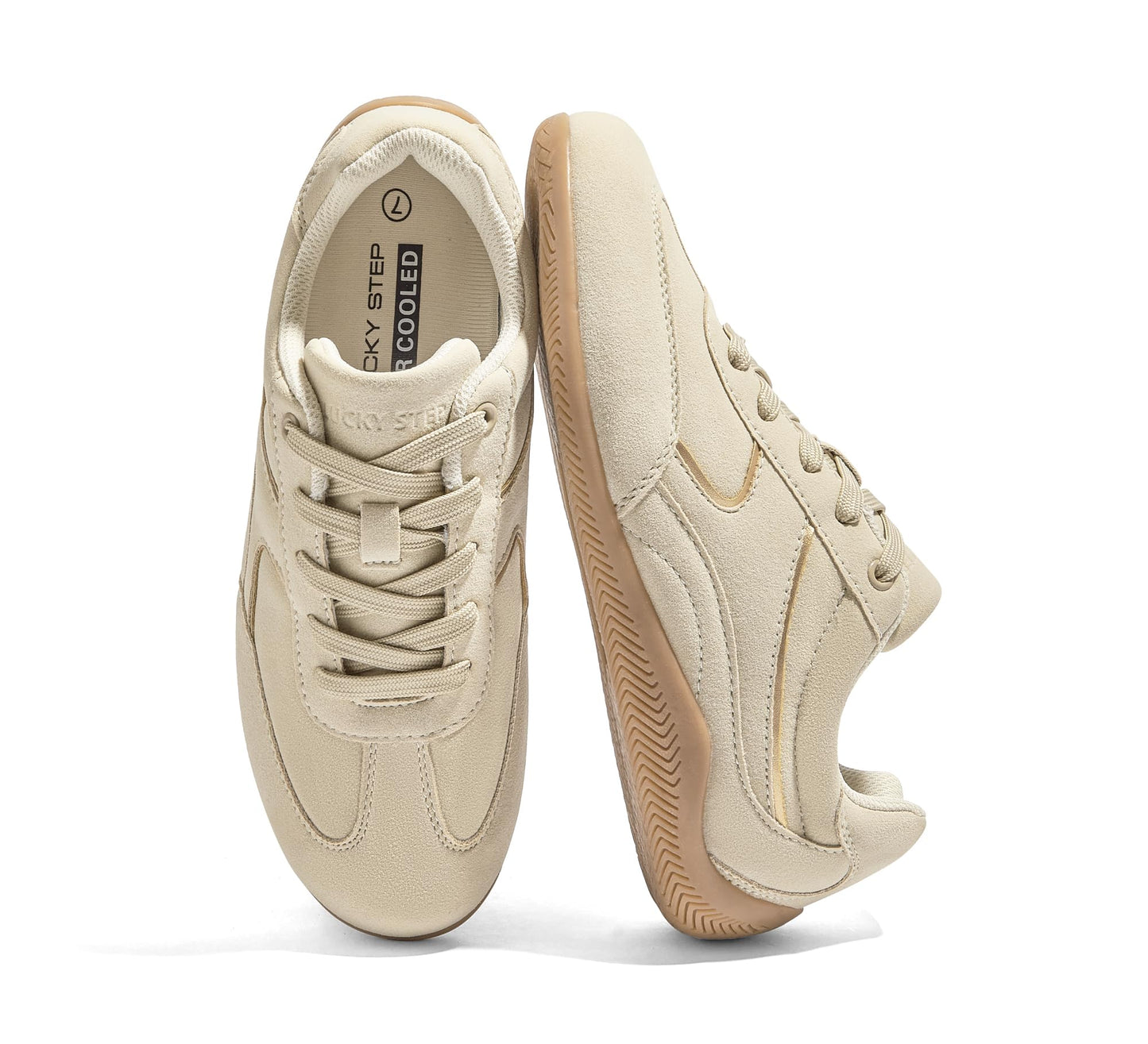 LUCKY STEP Zapatillas Retro de Moda para Mujer (Talla 8 / Beige)