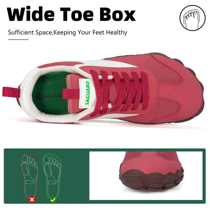 SAGUARO Wide Toe Box Minimalist Shoes for Men and Women, Zero Drop Trail-Runner Barefoot Sneakers Red 12.5 Women/10.5 Men
