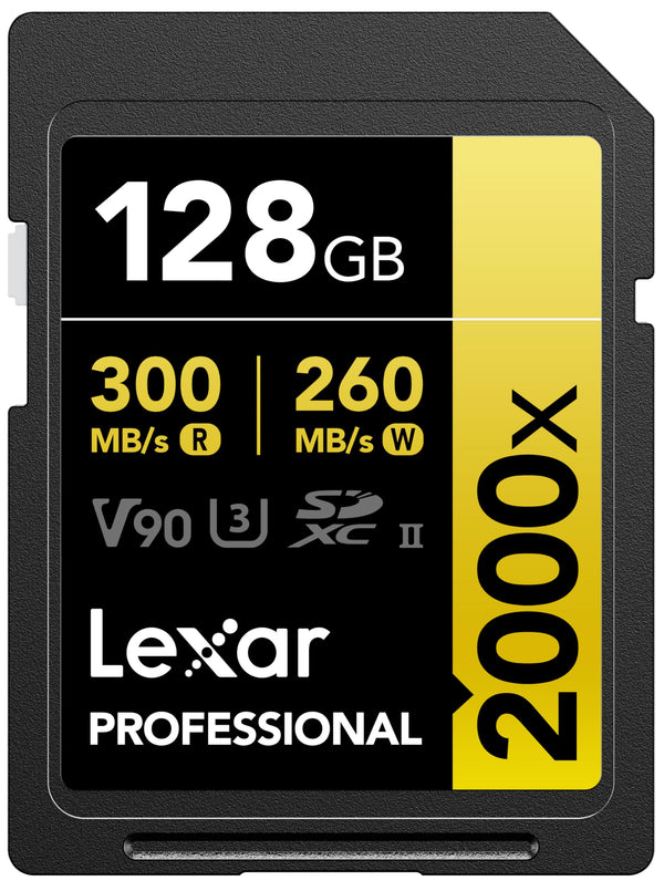 Lexar 128GB Professional 2000x SD Card, UHS-II, C10, U3, V90, Full HD, 8K, Up To 300MB/s Read SDXC Memory Card, for DSLR, Cinema-Quality Video Cameras (LSD2000128G-BNNNU)