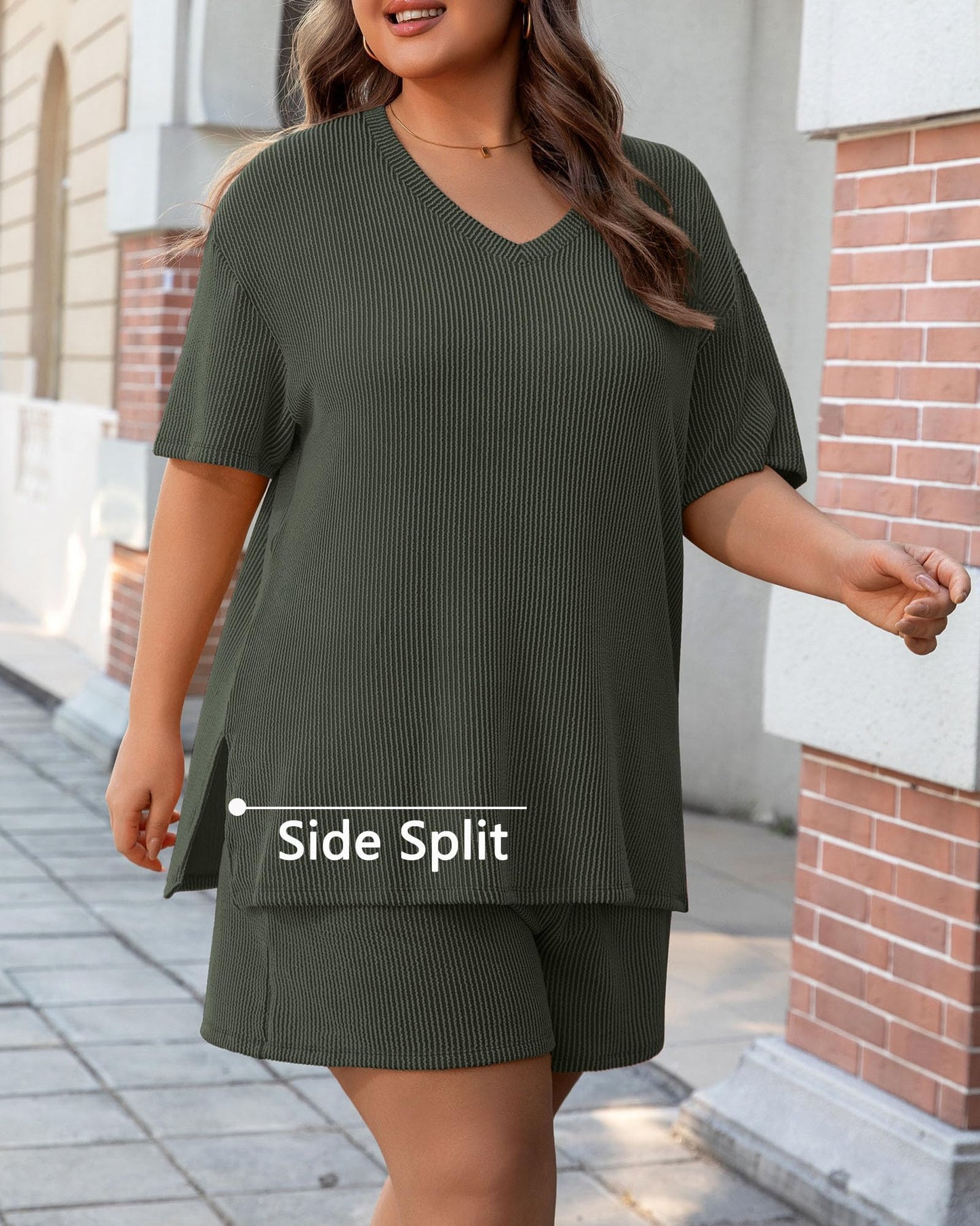 Charmo Conjunto de Dos Piezas con Pantalones Cortos para Mujer (Talla 1X / Verde Ejército)