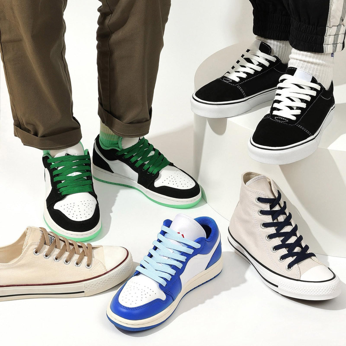 Stepace [2 Pairs Flat Shoe Laces for Sneakers 5/16" Width 30"-72" Length 26 Color Shoelaces Navy Blue 54"(137 cm)