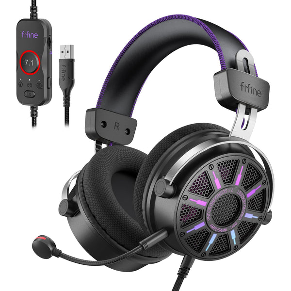 FIFINE Wired Open Back Gaming Headset, Open Acoustic Audio, Breathable Mesh Fabric, 7.1 Surround Sound, Vibrant RGB, USB Control Box, Over-Ear Headphone with Mic for PC, PS5/PS4, Laptop, Mac - H19BP