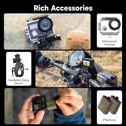 AKASO Brave 4 Action Camera 4K 30fps Ultra Hd Video 20MP Photo, EIS, WiFi Remote Control, 2X Batteries, Waterproof Underwater Camera for Snorkel, Travel, Motorcycle, Bicycle, Helmet Accessories Kit