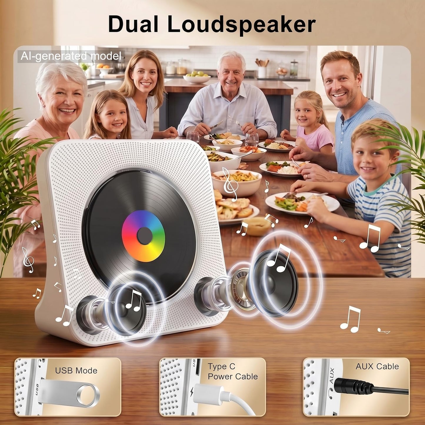 Gueray Reproductor de CD Bluetooth de Escritorio Portátil (Blanco)