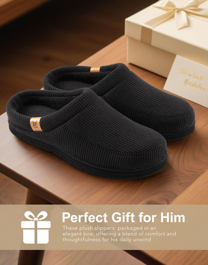 VeraCosy Men's Moccasin Slippers Comfy Soft Durable Slip-on Indoor Memory Foam House Shoes Matt Black, 11-12 US
