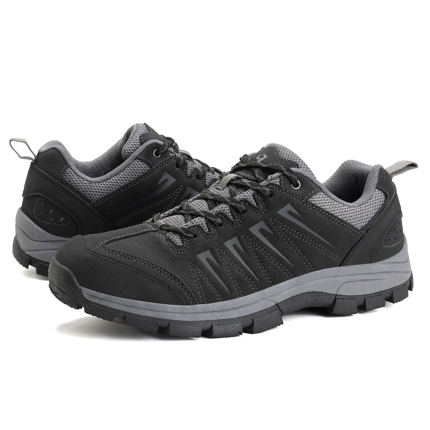 OL OUTJET LEGEND Men's Waterproof Hiking Shoes Leather Comfortable Lightweight Anti Slip Low Tops Outdoor Walking Work Shoes Black