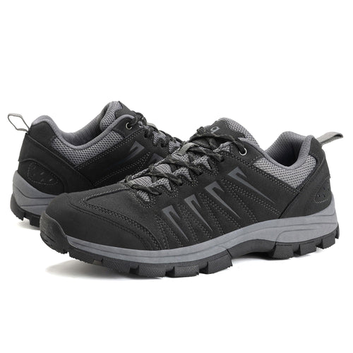OL OUTJET LEGEND Men's Waterproof Hiking Shoes Leather Comfortable Lightweight Anti Slip Low Tops Outdoor Walking Work Shoes Black