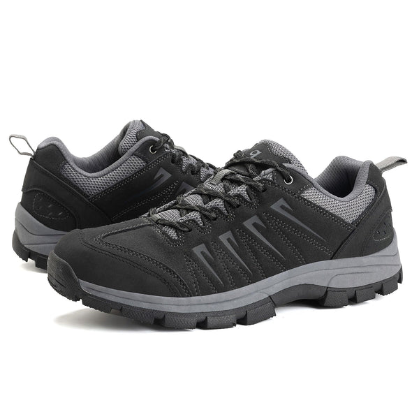 OL OUTJET LEGEND Men's Waterproof Hiking Shoes Leather Comfortable Lightweight Anti Slip Low Tops Outdoor Walking Work Shoes Black