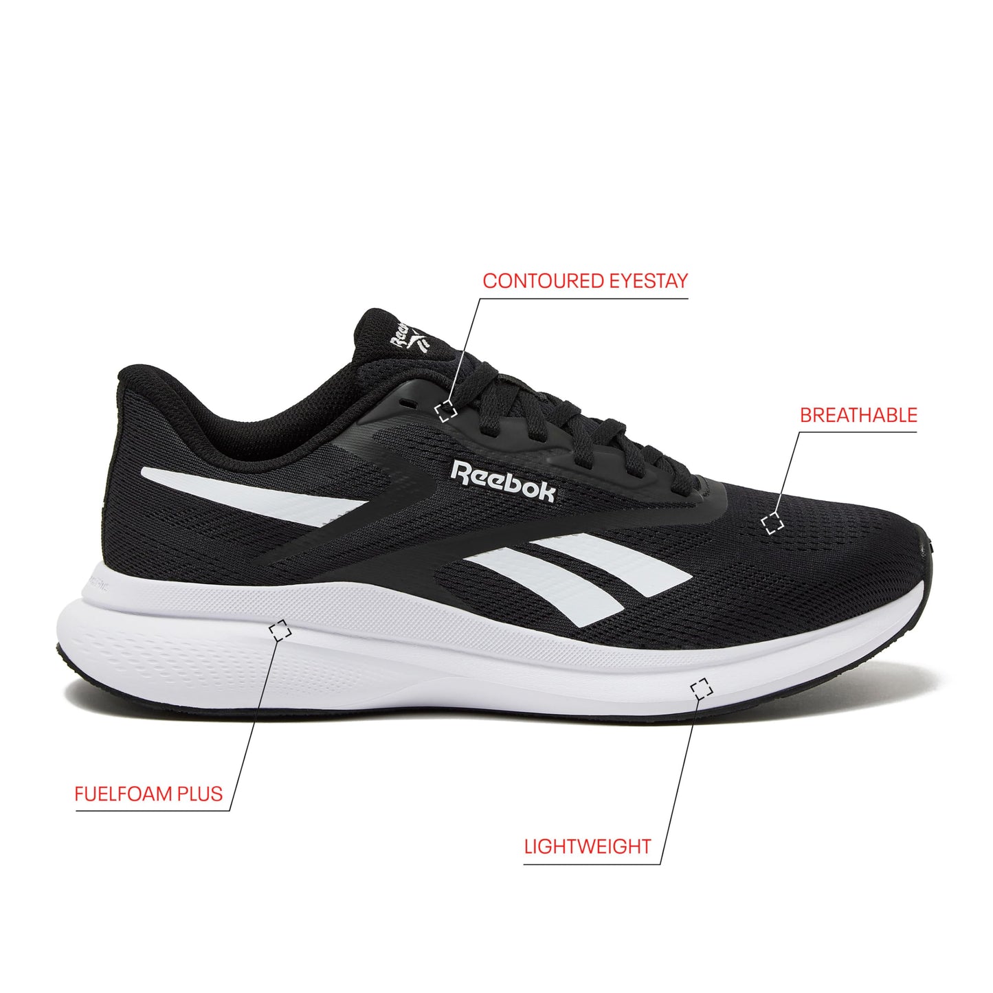 Reebok Energen Run 4 Running Shoes for Men, Lightweight Athletic Mens Sneakers, White or Black, Black/White
