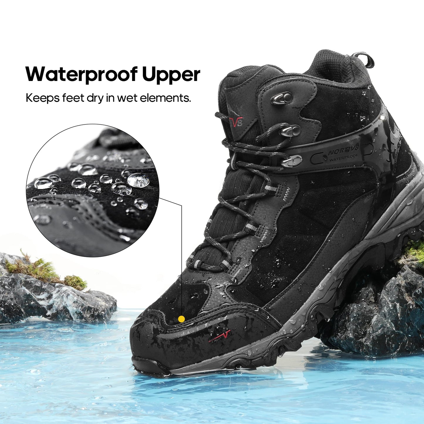 NORTIV 8 Men's Waterproof Hiking Boots Outdoor Mid Trekking Lightweight Mountaineering Shoes Paladin, Black, JS19004M