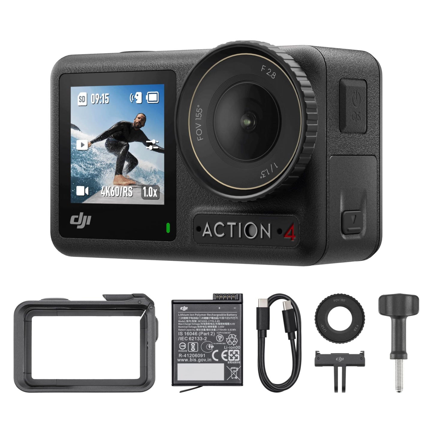 DJI Osmo Action 4 Essential Combo, Waterproof Action Camera with 1/1.3" Sensor, 4K/120fps Video, Stunning Low-Light Imaging, 10-bit & D-Log M Color Performance, Long-Lasting 160 Mins, Vlogging Camera