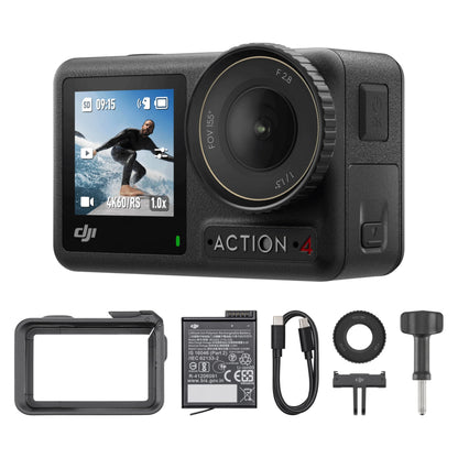 DJI Osmo Action 4 Essential Combo, Waterproof Action Camera with 1/1.3" Sensor, 4K/120fps Video, Stunning Low-Light Imaging, 10-bit & D-Log M Color Performance, Long-Lasting 160 Mins, Vlogging Camera