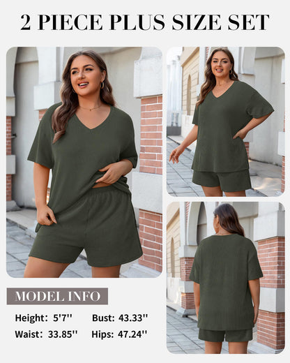 Charmo Conjunto de Dos Piezas con Pantalones Cortos para Mujer (Talla 1X / Verde Ejército)