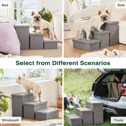 Love's cabin Escaleras para Perros de 3 Escalones (18" / Gris Sólido)