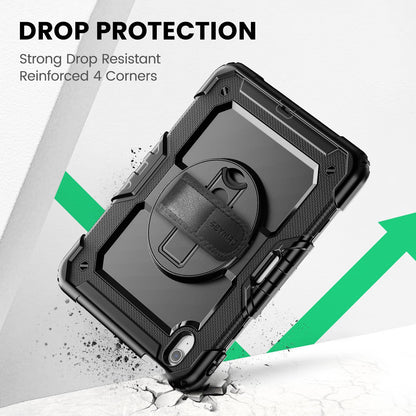 SEYMAC Case for iPad Air 11 Inch M4 / M3 / M2 (2026/2025 / 2024), Heavy Duty Shockproof Protective Case with Screen Protector, 360° Rotating Stand and Hand/Shoulder Strap, Black