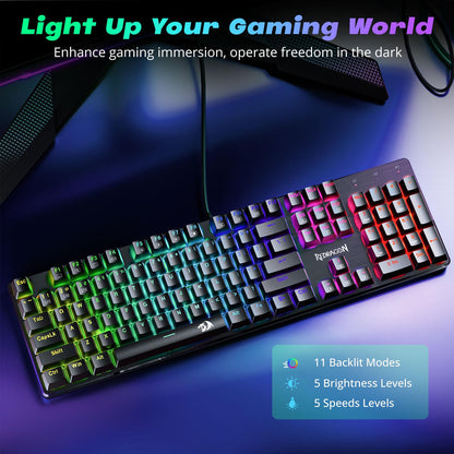 Redragon Teclado Mecánico para Juegos (Iluminación RGB / Switches Rojos)