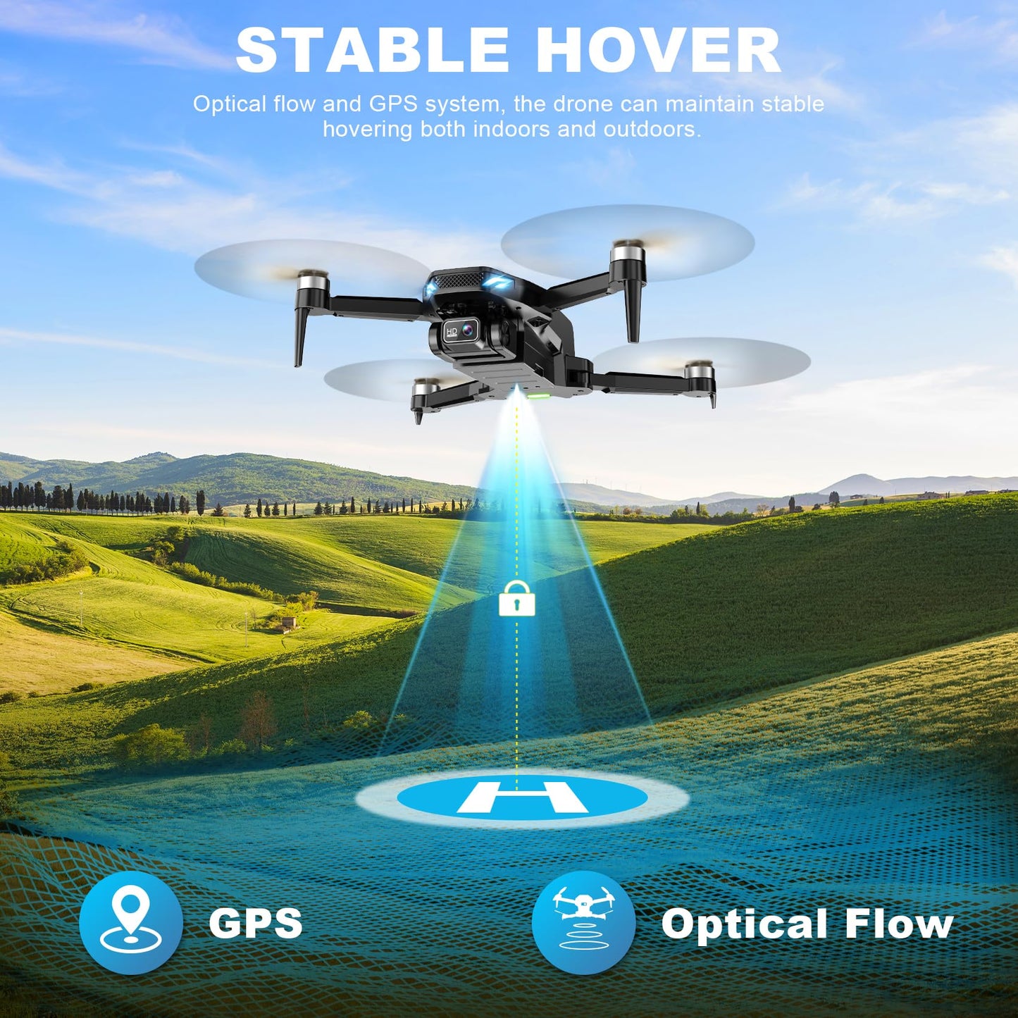 Dron GPS con Cámara 2K HD FPV para Adultos (Black)