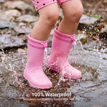 DREAM PAIRS Kids Rain Boots Boys Girls Lightweight Boots Waterproof Easy-on Outdoor Playing Rain Boot Unisex-Child, Pink, SDRB2401K