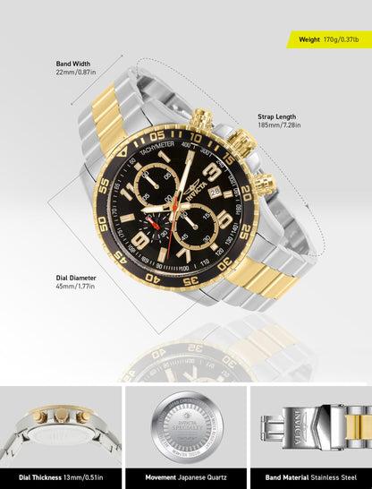 Invicta Men's 14876 Specialty Chronograph Black Textured Dial Two Tone Stainless Steel Watch