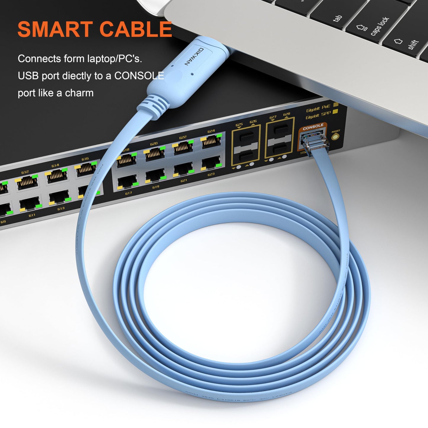 OIKWAN Cable de Consola USB a RJ45 (Azul / 1.8m)