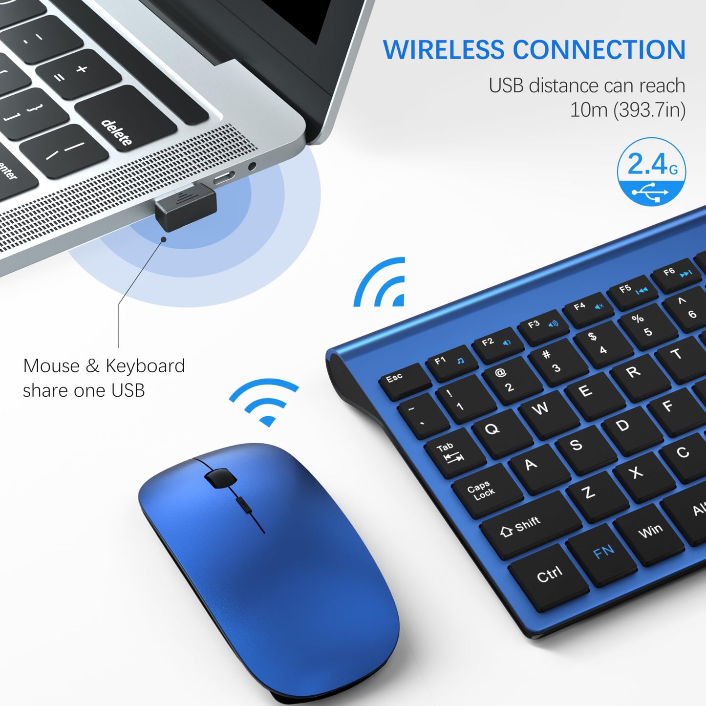 TopMate Combo Teclado y Ratón Inalámbrico Ultra Delgado (Azul Negro)