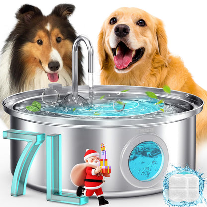 oneisall Fuente de Agua de Acero Inoxidable para Perros (7L / 230oz)