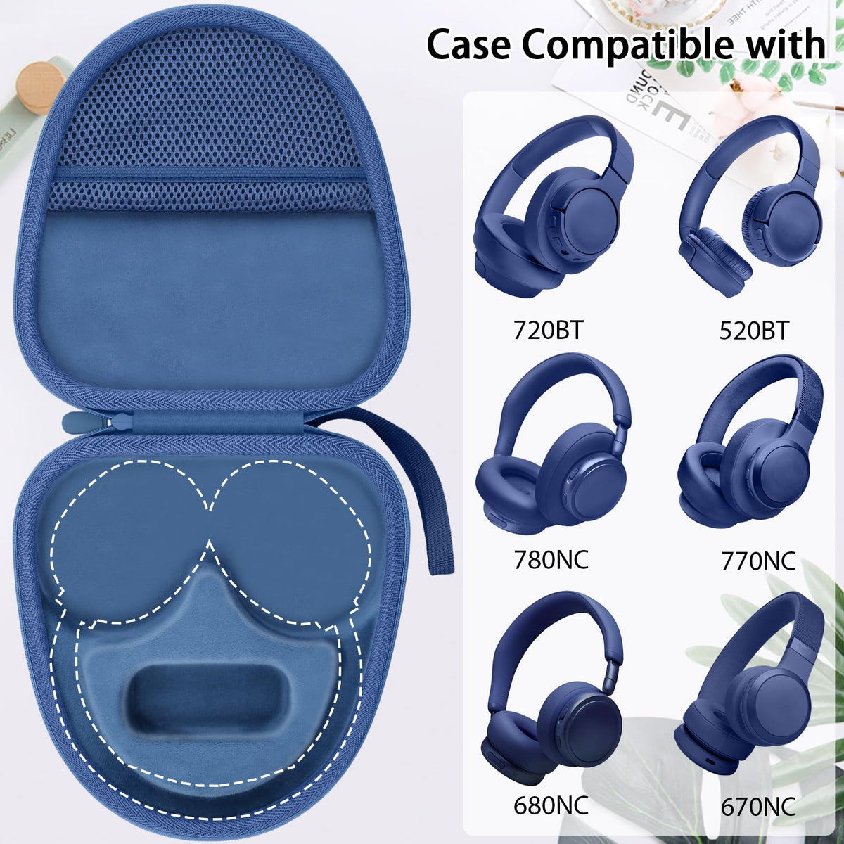 Estuche co2CREA para JBL 720BT, 520BT, 670NC, 510BT, 770NC, 780NC y 680NC (Azul oscuro)