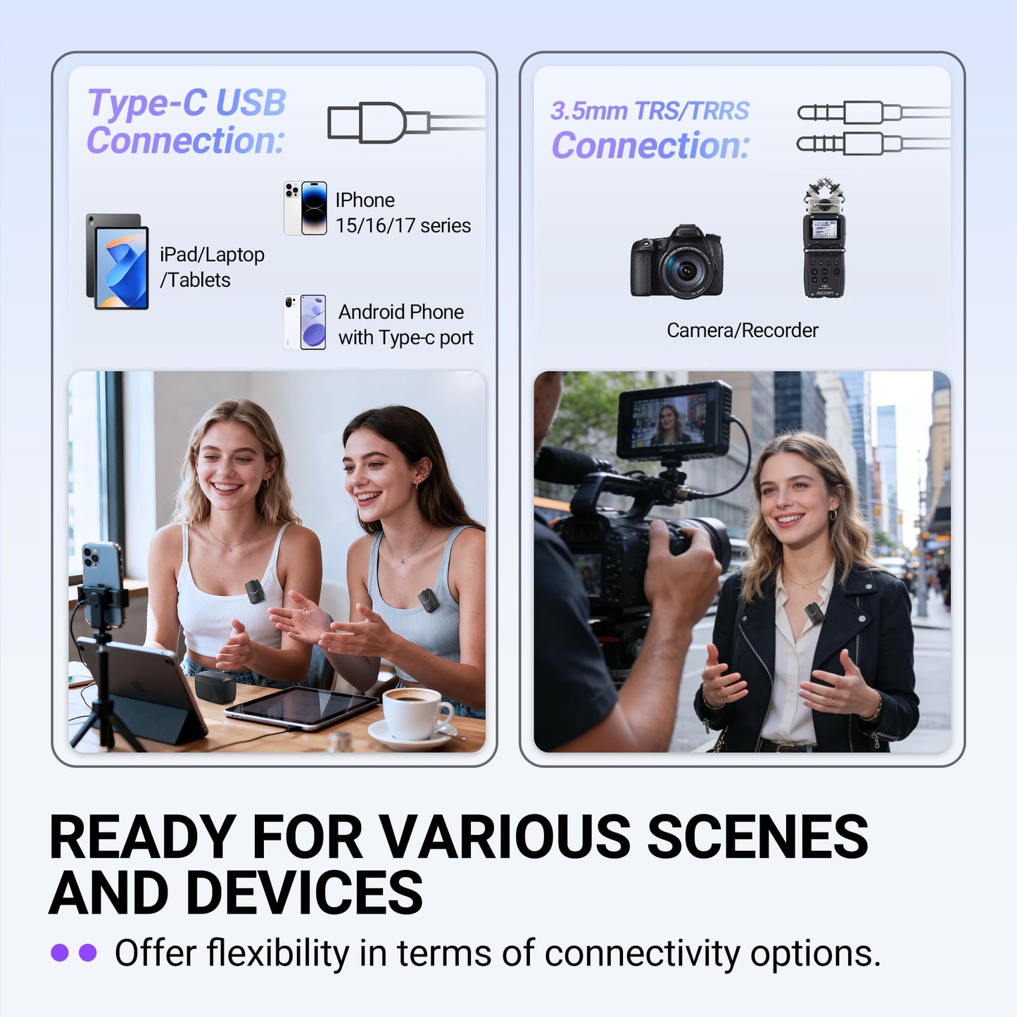 FIFINE Wireless Lavalier Microphone for iPhone/Android/Camera, 2 Pack Cordless Lapel Mic System for Vlog Recording Video YouTube/TikTok Interview, Condenser Clip-On Microphone with Charging Case-M9