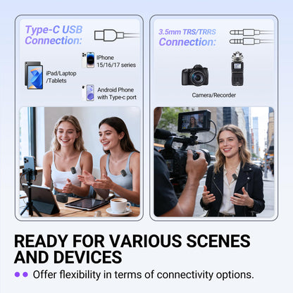 FIFINE Wireless Lavalier Microphone for iPhone/Android/Camera, 2 Pack Cordless Lapel Mic System for Vlog Recording Video YouTube/TikTok Interview, Condenser Clip-On Microphone with Charging Case-M9