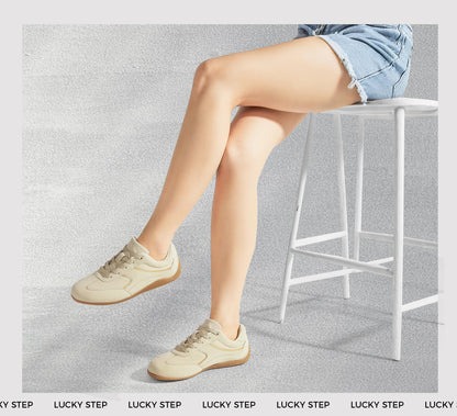 LUCKY STEP Zapatillas Retro de Moda para Mujer (Talla 8 / Beige)