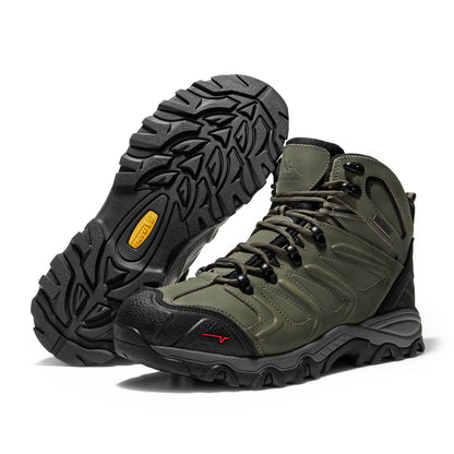 NORTIV 8 Men's Ankle High Waterproof Hiking Boots Outdoor Lightweight Shoes Trekking Trails Armadillo, Army Green-Leather, 160448_M