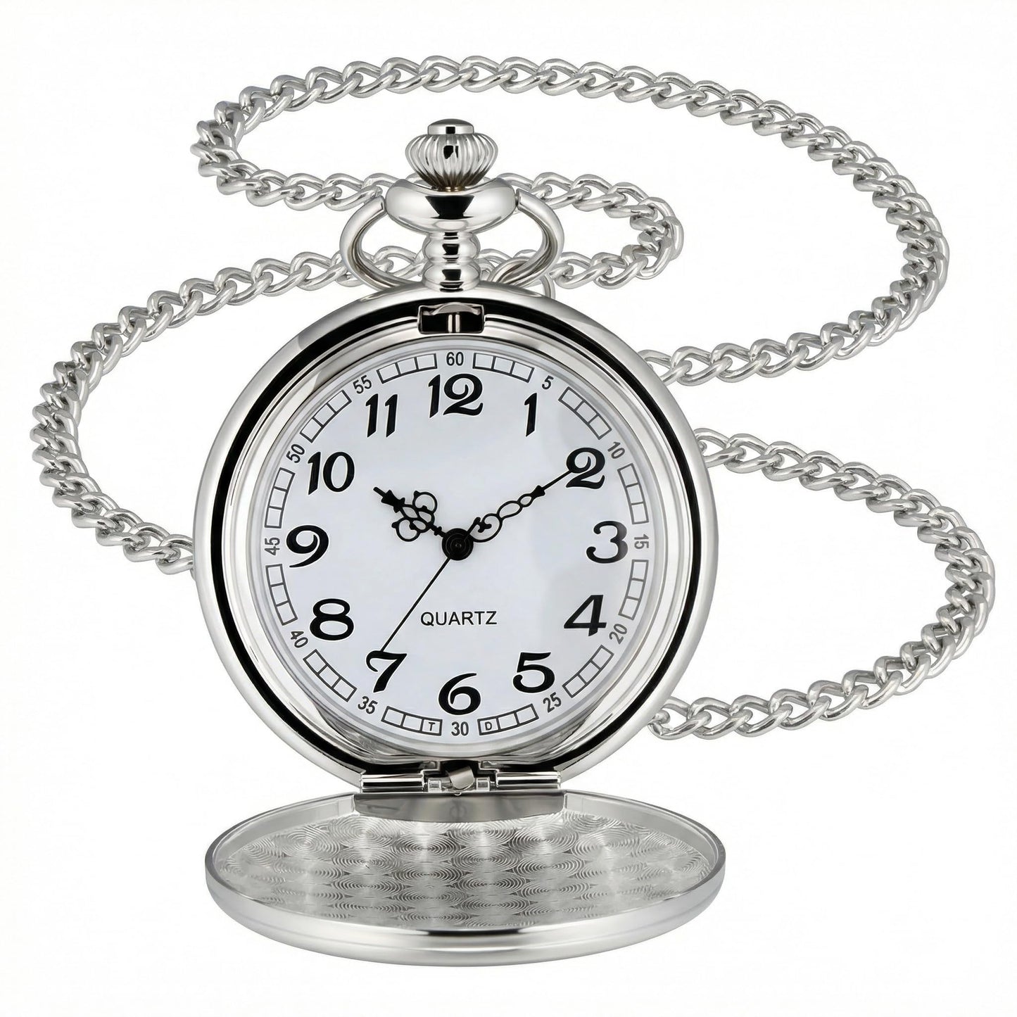 I-MART Reloj de Bolsillo Vintage con Cadena (Plateado)