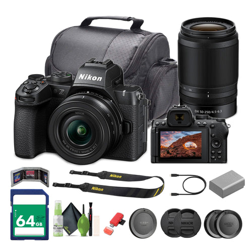 Nikon Z50II Mirrorless Digital Camera with NIKKOR Z DX 16-50mm f/3.5-6.3 & 50-250mm f/4.5-6.3 VR Lenses Bundle with 64GB Memory Card + Cleaning Kit + More