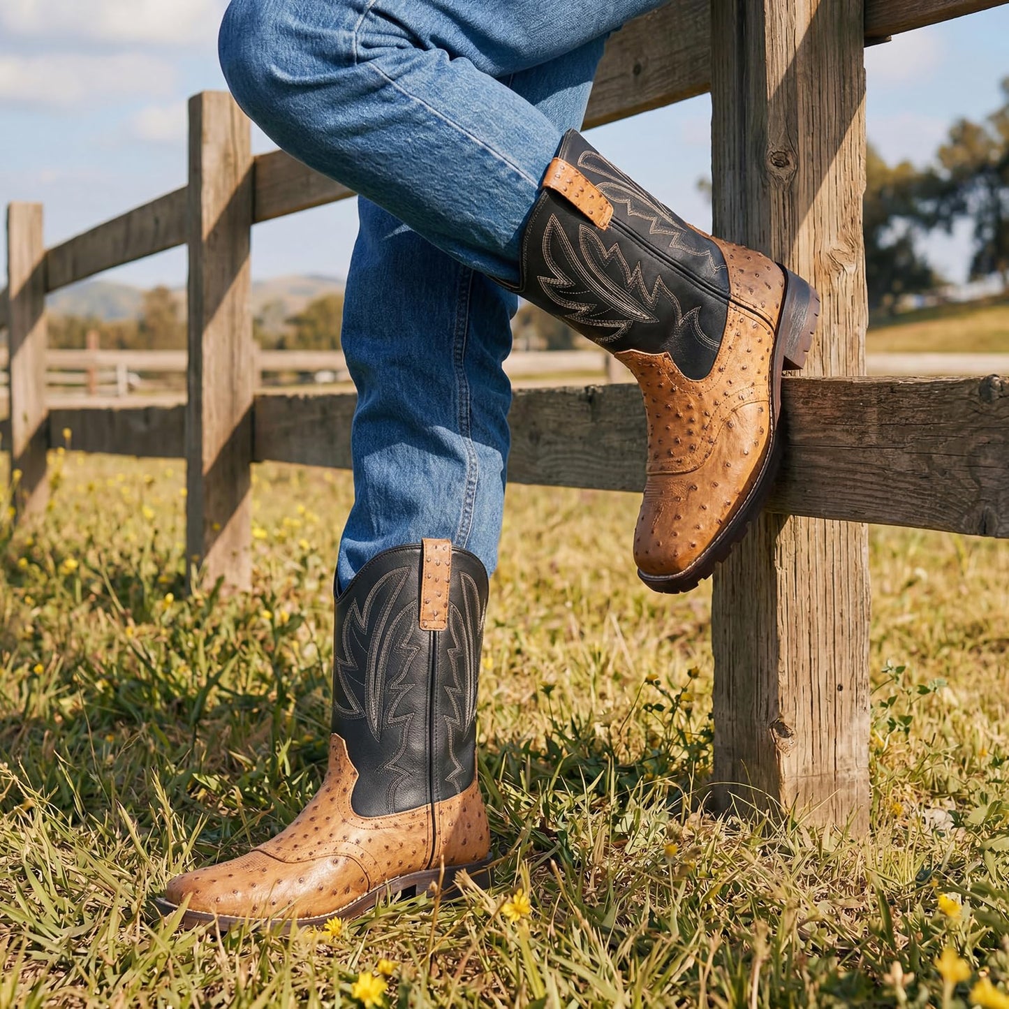 Rollda Botas Vaqueras para Hombre (Talla 10 / Marrón y Negro)